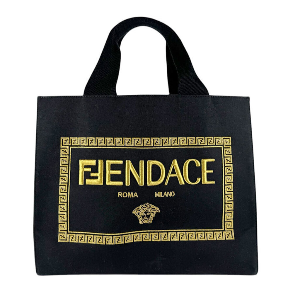 Fendi Handbag shoulder bag Versace FENDACE canvas black gold